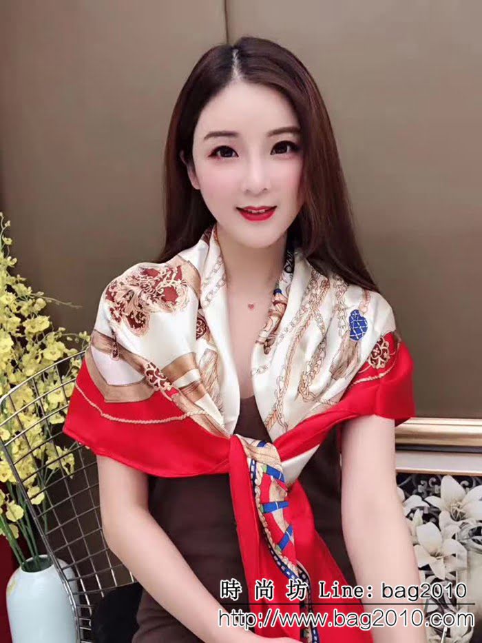 HERMES愛馬仕經典款 2018專櫃新品真絲緞面燙金大方巾 LLWJ7706